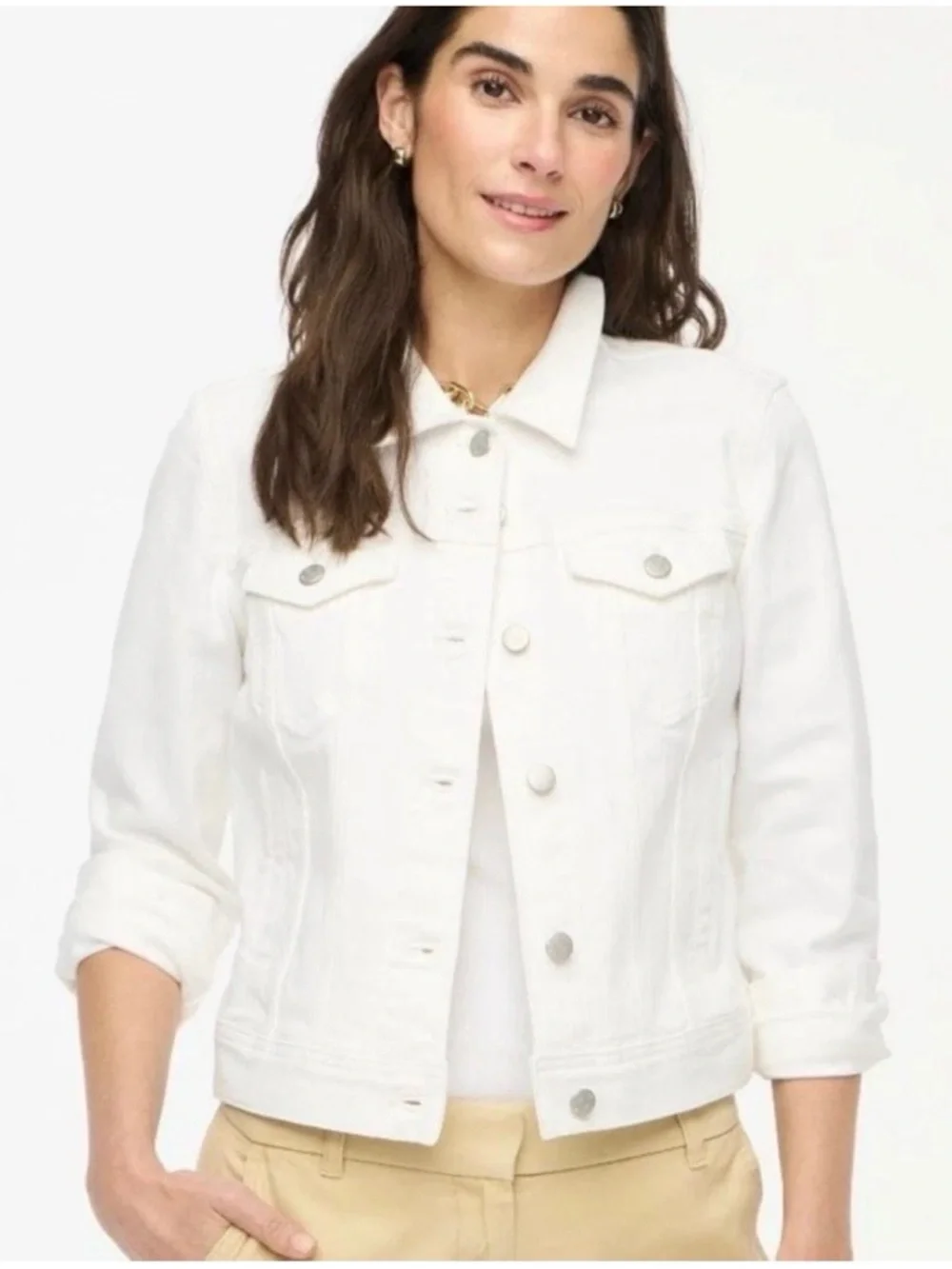 J. Crew White Denim Jacket Jacket Size Medium